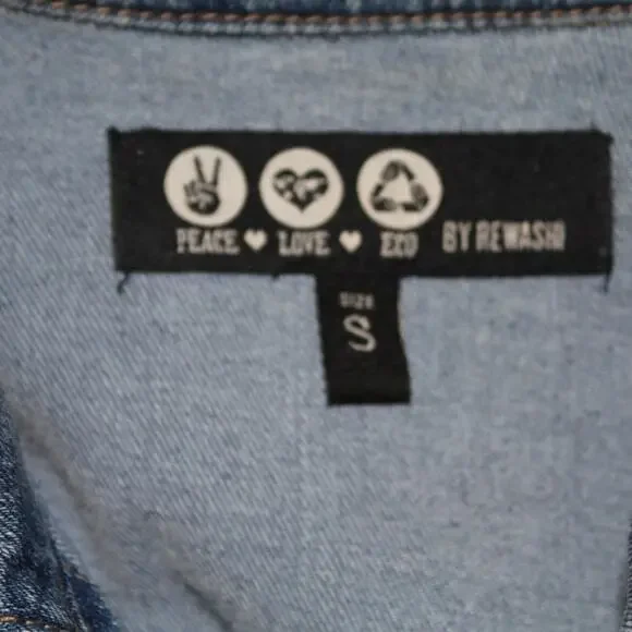 Peace Love Eco by Rewash Denim Mini Dress | Button Front | Short Sleeve | Size S - Picture 5 of 8